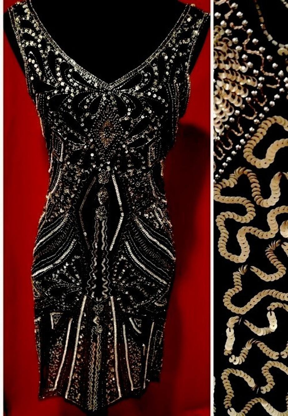 $478 Sz 6 Small LPA Revolve Stretch Women Black Champagne Beaded Sequined Dress